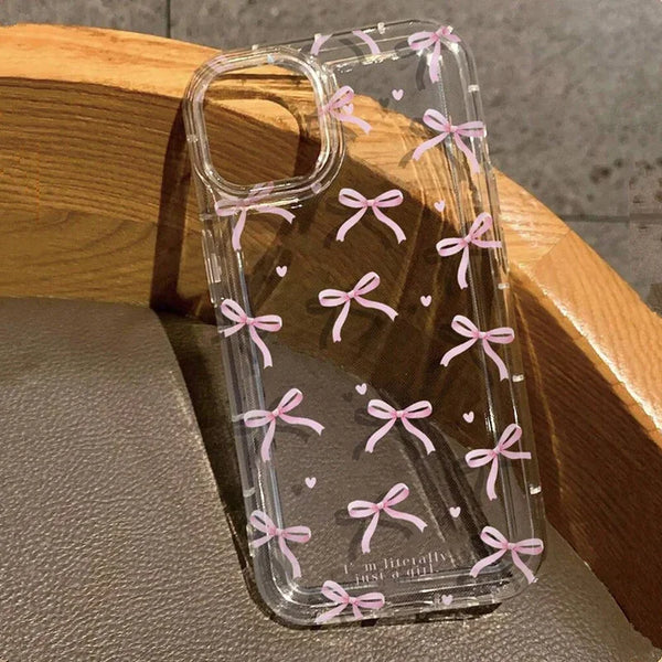 Capa transparente com laço e coração para iPhone