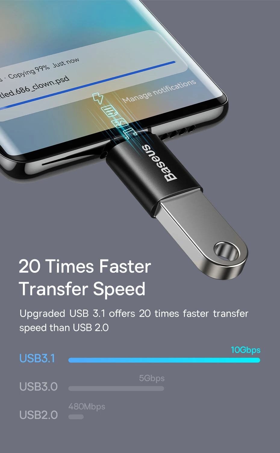 Adaptador Baseus USB 3.1 OTG, conversor USB Tipo C para USB Fêmea para Macbook Pro Air, Samsung S22, Xiaomi, conector USB-C USBC OTG