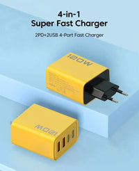 Carregador de parede 120W com 4 portas USB-C e USB-A