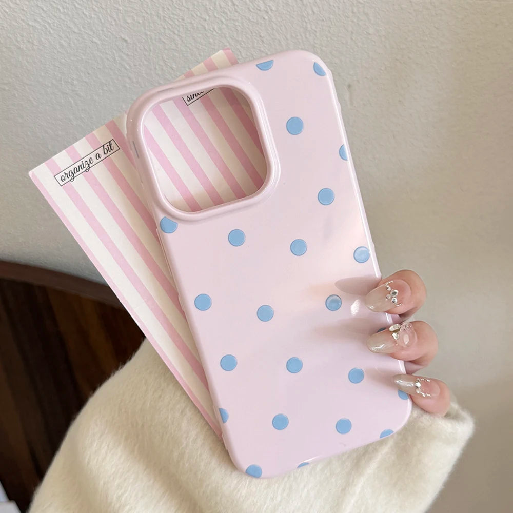 INS Lovely Polka Dot Cute Soft Phone Case for IPhone 14 16 15 17 Pro Max 13 Korean Candy Pink Phone Protective Back Cover Case