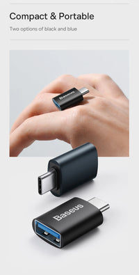Adaptador OTG Baseus USB-C para USB fêmea em liga de alumínio