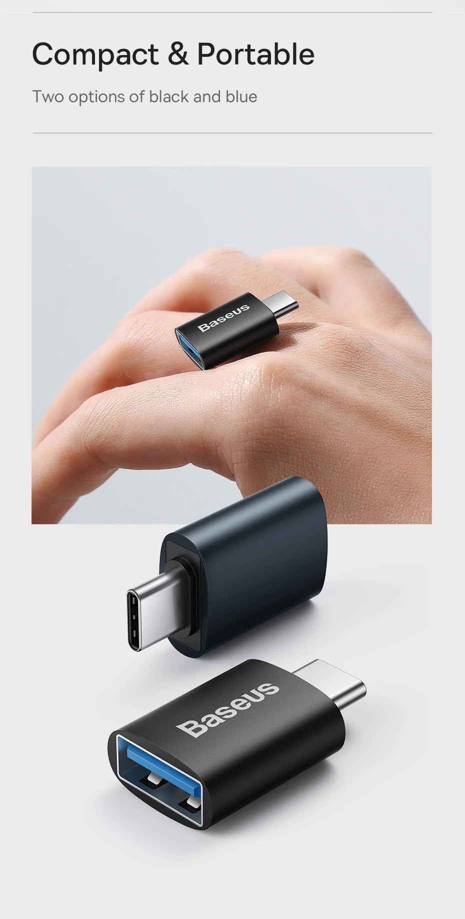 Adaptador Baseus USB 3.1 OTG, conversor USB Tipo C para USB Fêmea para Macbook Pro Air, Samsung S22, Xiaomi, conector USB-C USBC OTG