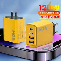Carregador de parede 120W com 4 portas USB-C e USB-A