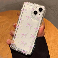 Capa transparente com laço e coração para iPhone