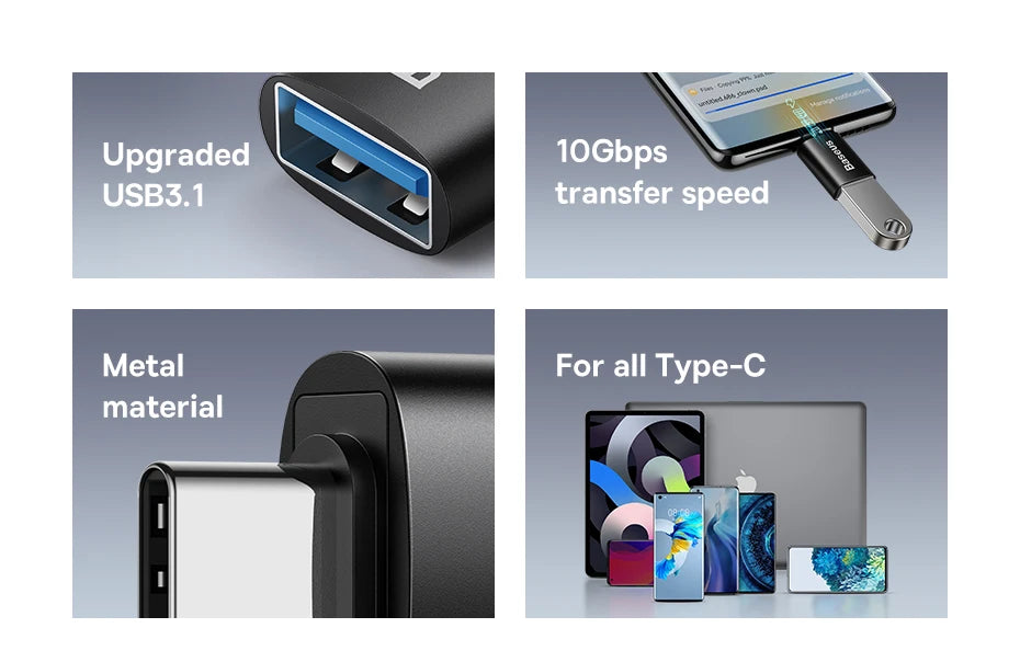 Adaptador Baseus USB 3.1 OTG, conversor USB Tipo C para USB Fêmea para Macbook Pro Air, Samsung S22, Xiaomi, conector USB-C USBC OTG