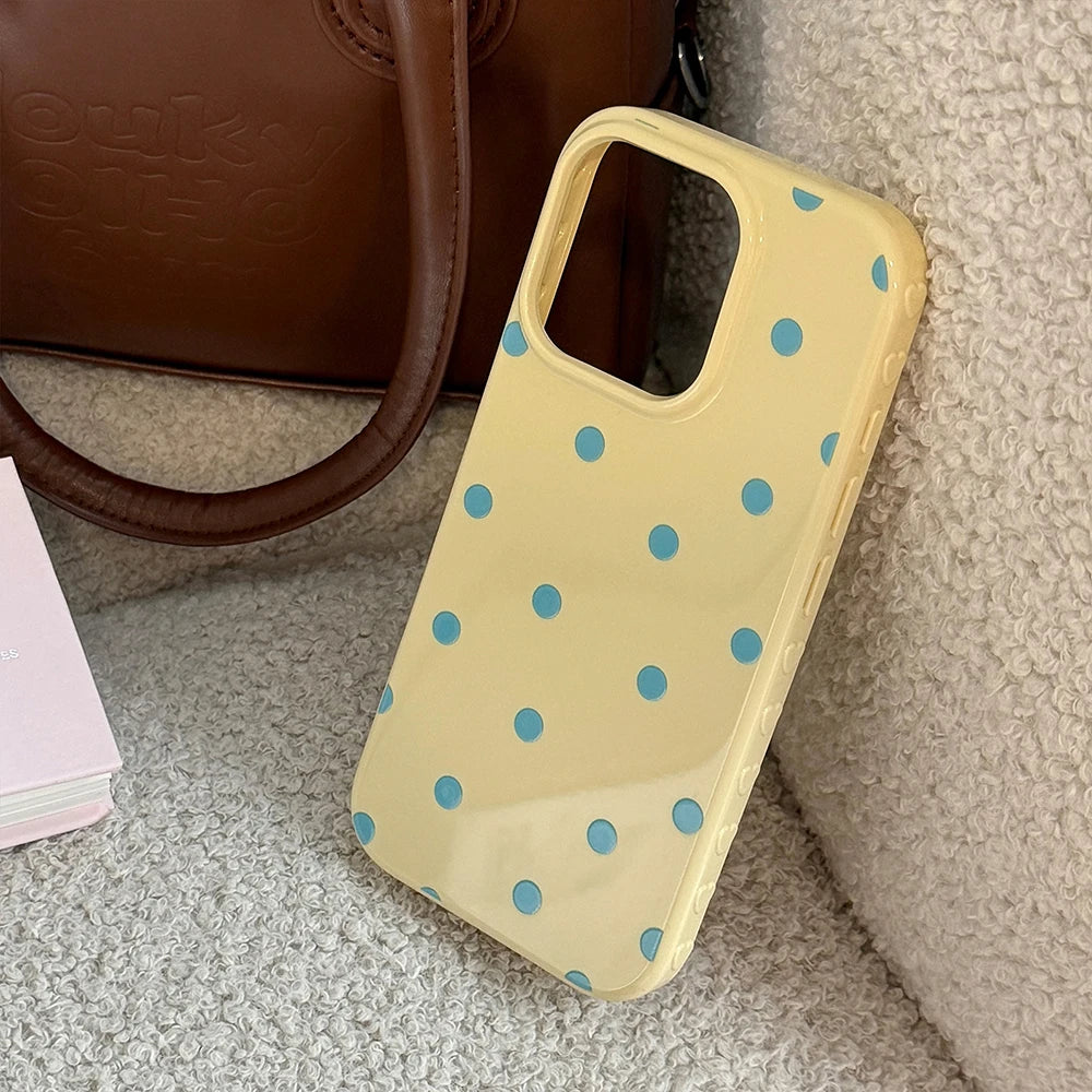 INS Lovely Polka Dot Cute Soft Phone Case for IPhone 14 16 15 17 Pro Max 13 Korean Candy Pink Phone Protective Back Cover Case
