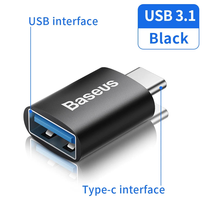 Adaptador Baseus USB 3.1 OTG, conversor USB Tipo C para USB Fêmea para Macbook Pro Air, Samsung S22, Xiaomi, conector USB-C USBC OTG