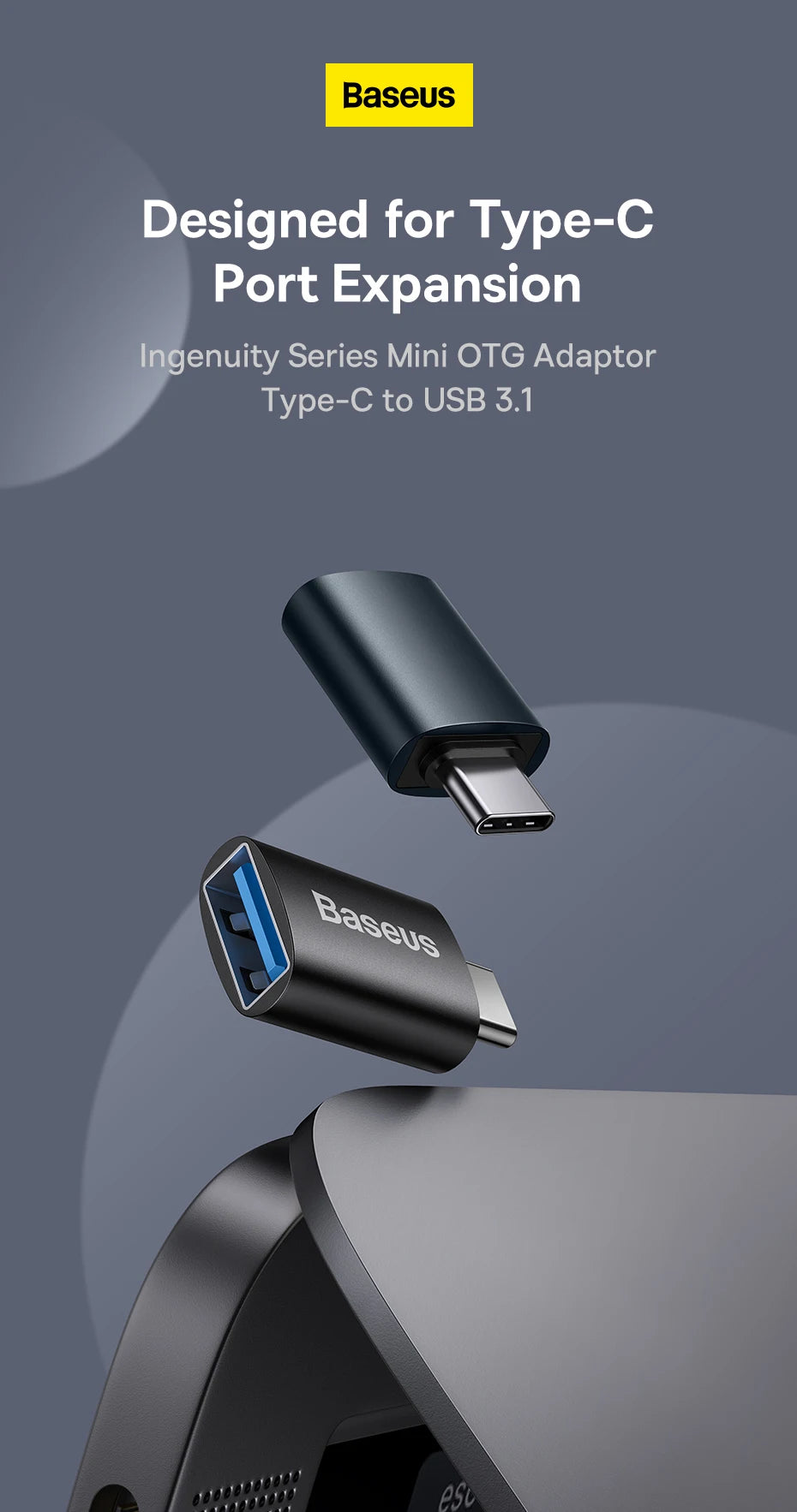 Adaptador Baseus USB 3.1 OTG, conversor USB Tipo C para USB Fêmea para Macbook Pro Air, Samsung S22, Xiaomi, conector USB-C USBC OTG