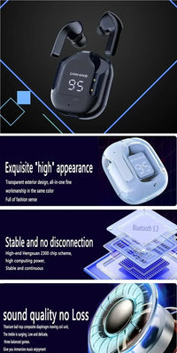 Fone Bluetooth T2 transparente com display LED de bateria