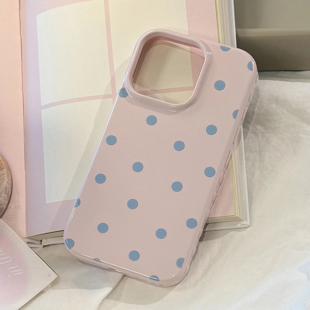 INS Lovely Polka Dot Cute Soft Phone Case for IPhone 14 16 15 17 Pro Max 13 Korean Candy Pink Phone Protective Back Cover Case