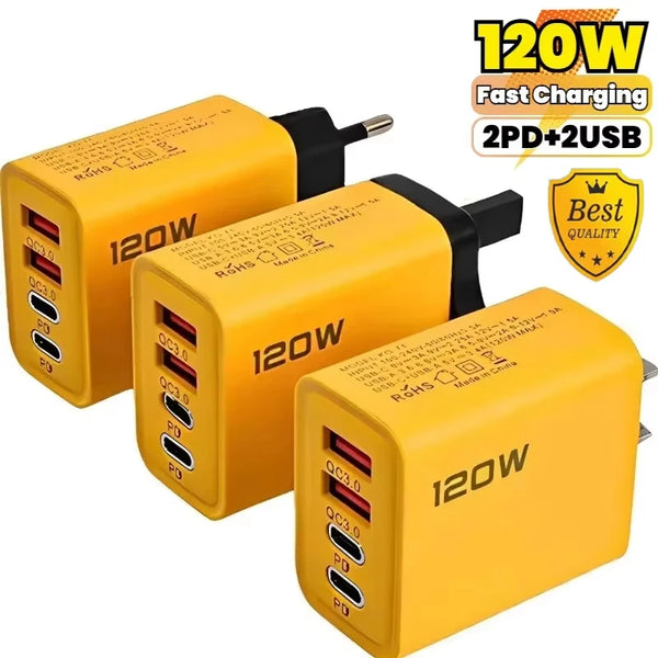 Carregador de parede 120W com 4 portas USB-C e USB-A