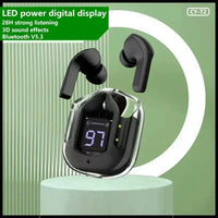 Fone Bluetooth T2 transparente com display LED de bateria